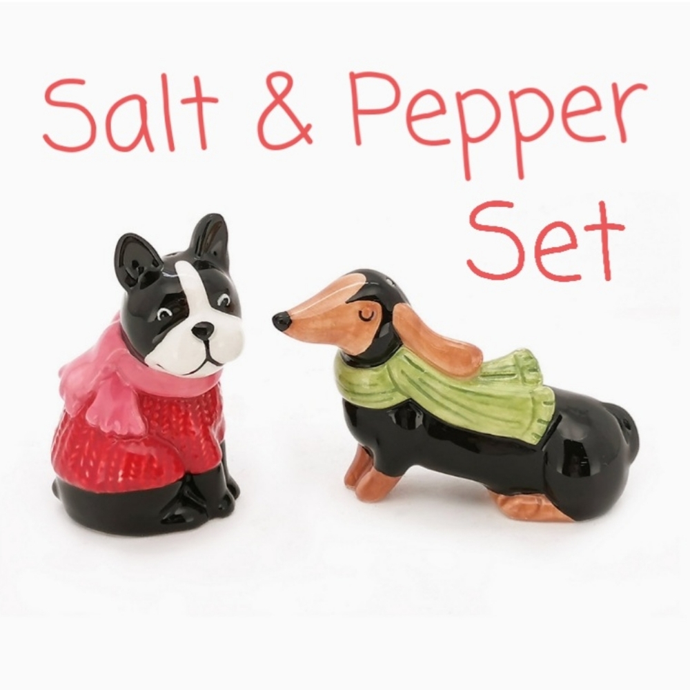 👀50% OFF🐕🧂NWT‼️ Holiday Cheer Dog Salt & Pepper Shakers Set